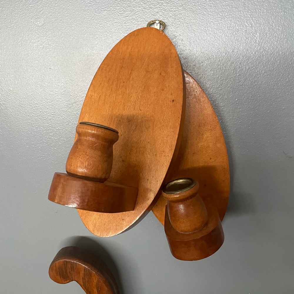 Vintage Wooden Rustic Wall Sconce Candle Holders Set of 2